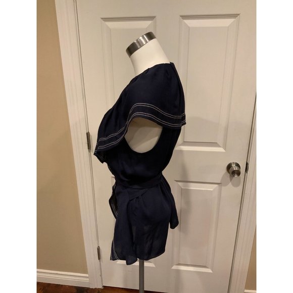 Tory Burch "Adelia" Navy Blue Wrap Top w/ Ruffle Trim, Size 12, NWT! $298 - Picture 6 of 8